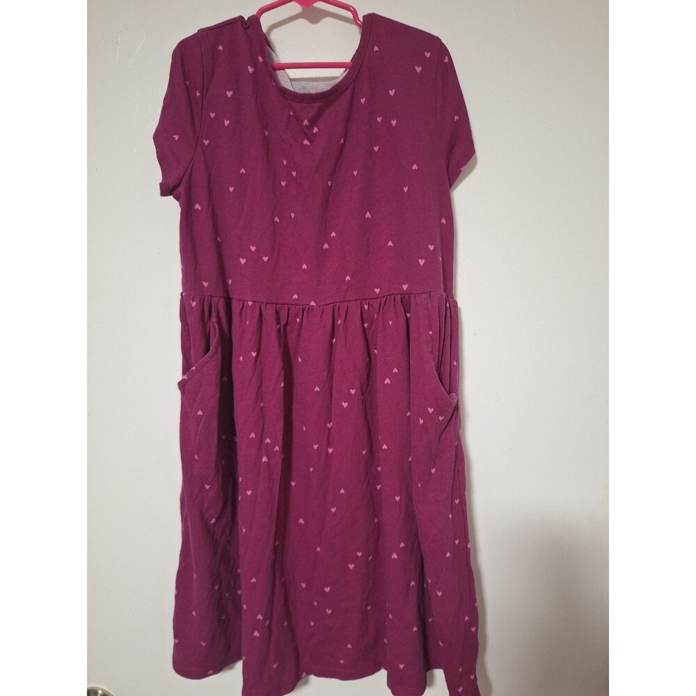 Wonder Nation Girls Plus Size L 10-12 Heart Print Pocket Dress Maroon Burgundy